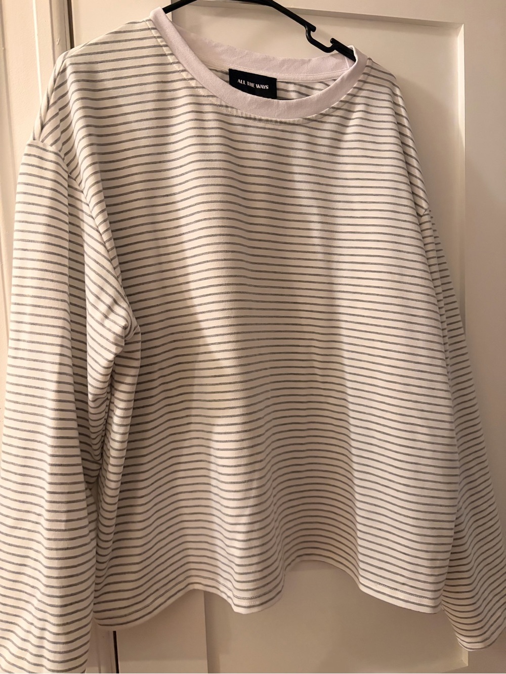 All The Ways Revolve White & Light Gray Striped Long Sleeve Tee